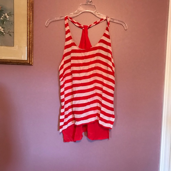 Red & White striped chiffon tank top - Picture 2 of 8